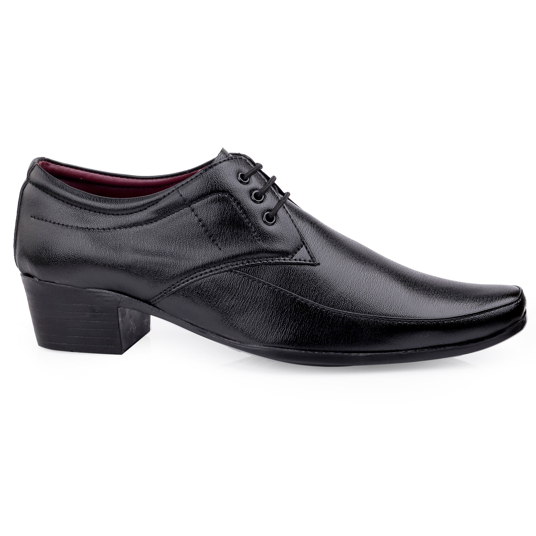 Mens Height Increasing Faux Upper Formal Derby Black Lace Up Shoes