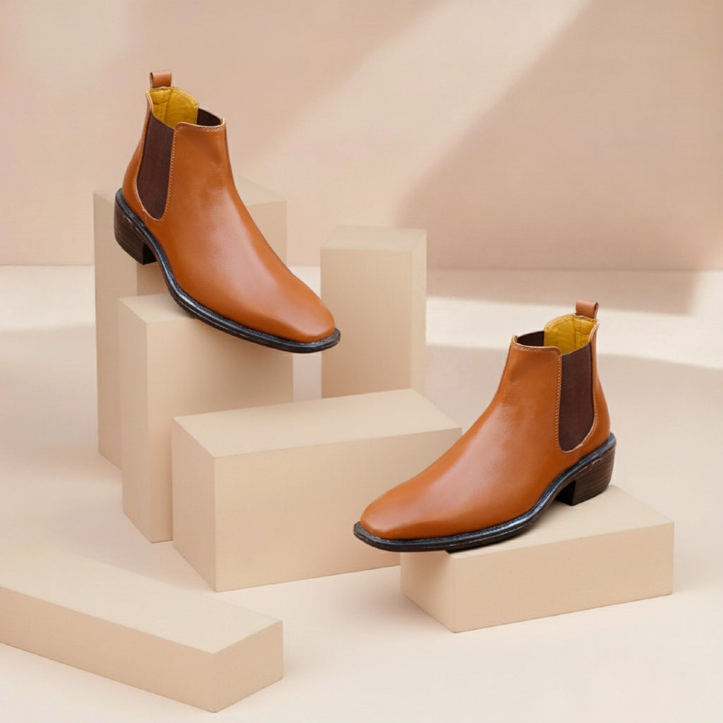 BAXXICO 2 Inch Height Increasing Faux Vegan Leather Chelsea Boots for Men