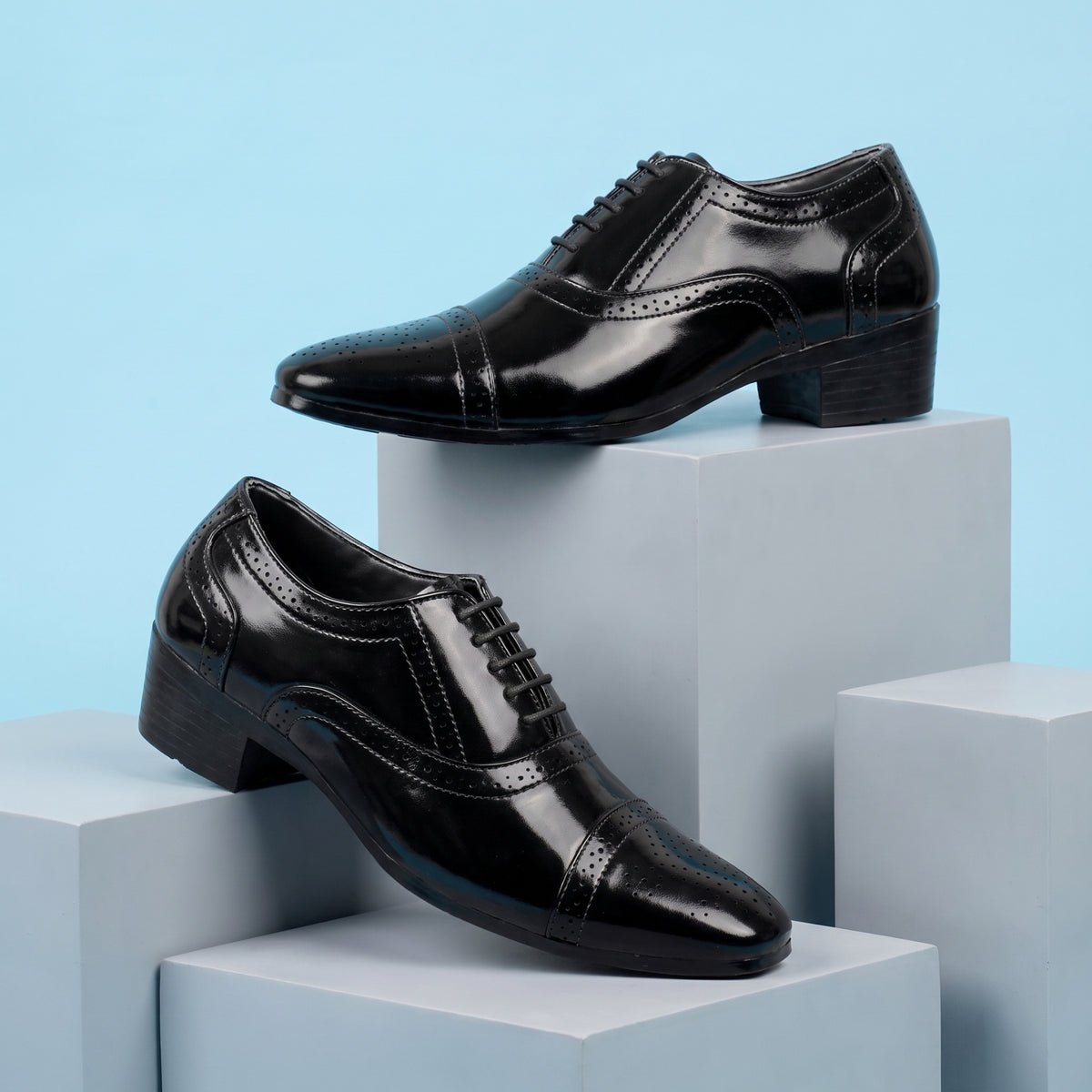 BAXXICO Mens Faux Vegan Leather Oxford Semi Brogue Formal Lace Up Shoes