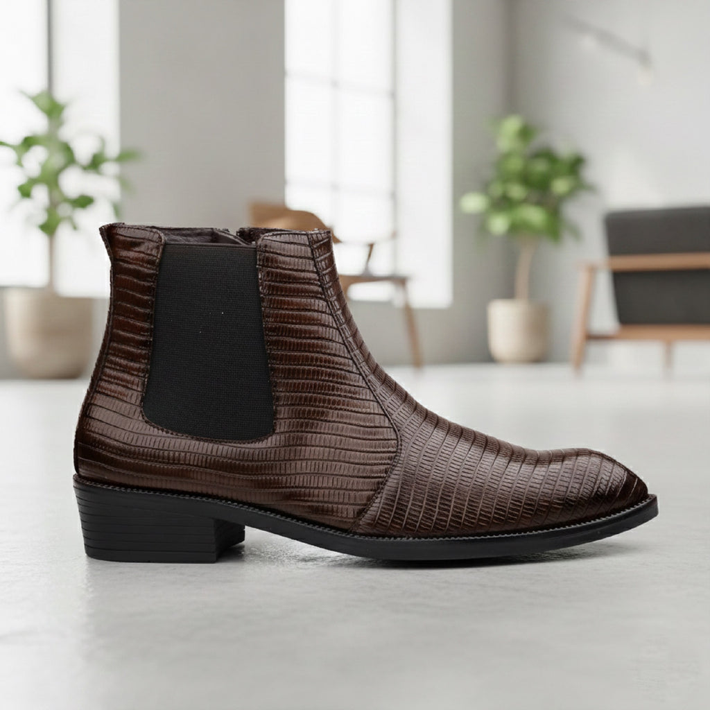 BAXXICO Mens Signature Black Patterned Vegan Leather Boot Dress to Impress
