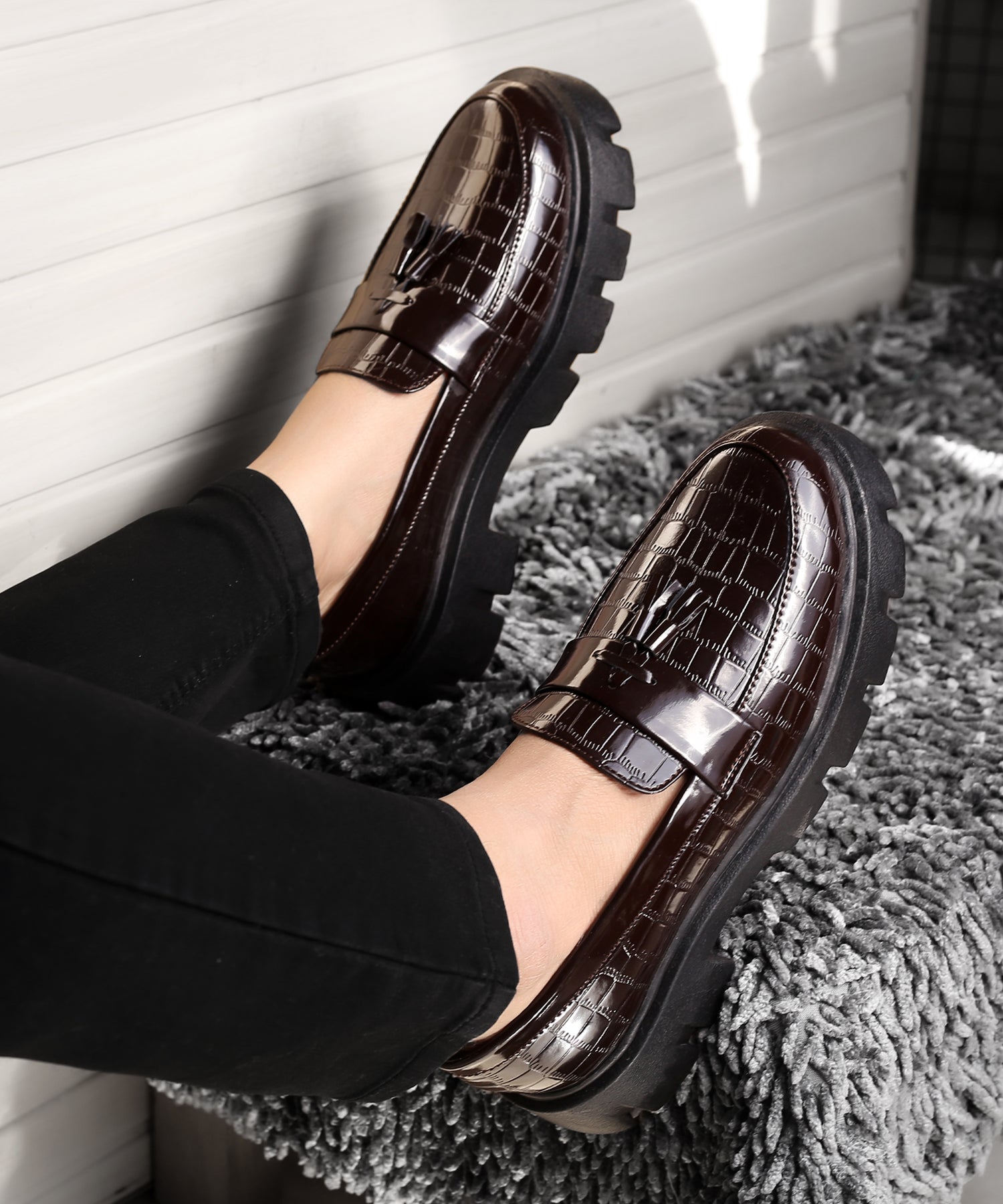 Baxxico Premium Patent Vegan Tassel Slip ons for Men