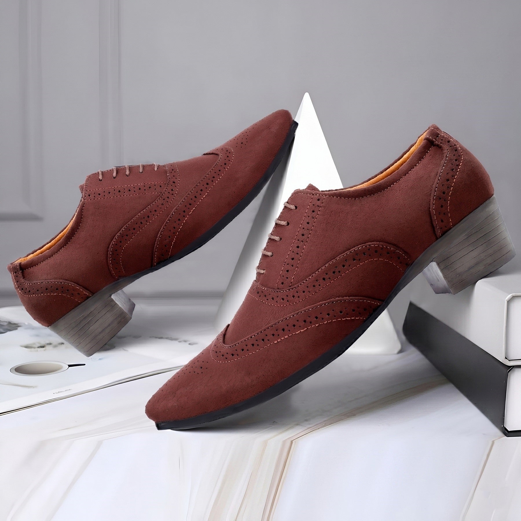 BAXXICO Mens Suede Height Increasing Casual Oxford Brogue Shoes All Occasions