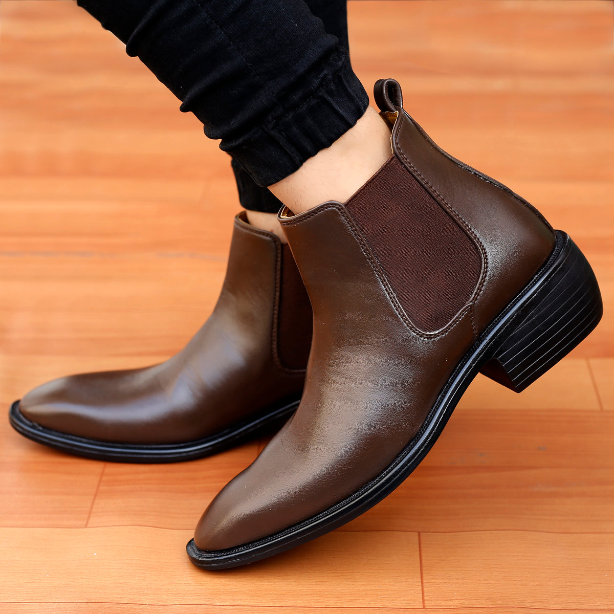 BAXXICO 2 Inch Height Increasing Faux Vegan Leather Chelsea Boots for Men