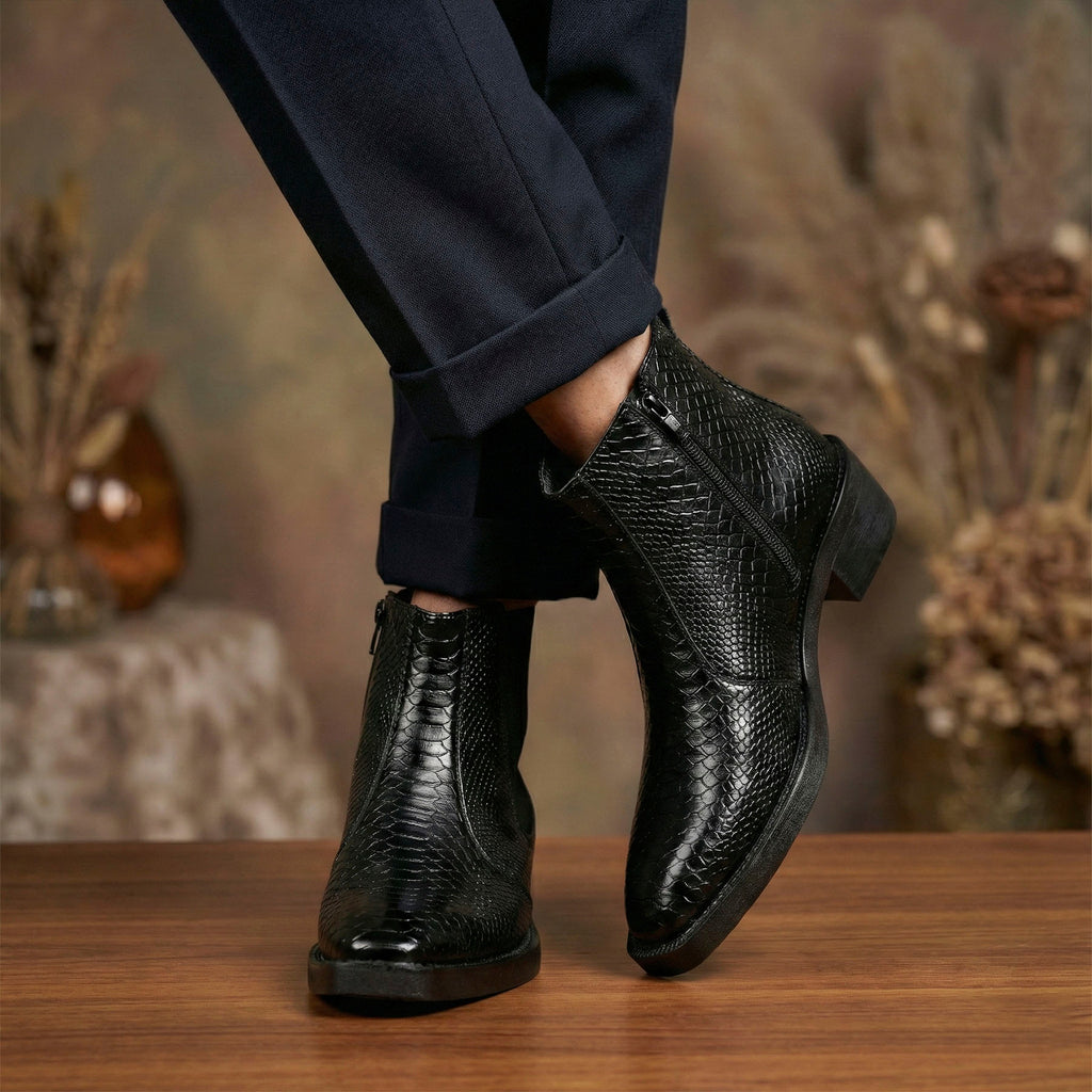BAXXICO Mens Stylish 2 Inch Height Boosting Ankle Boots
