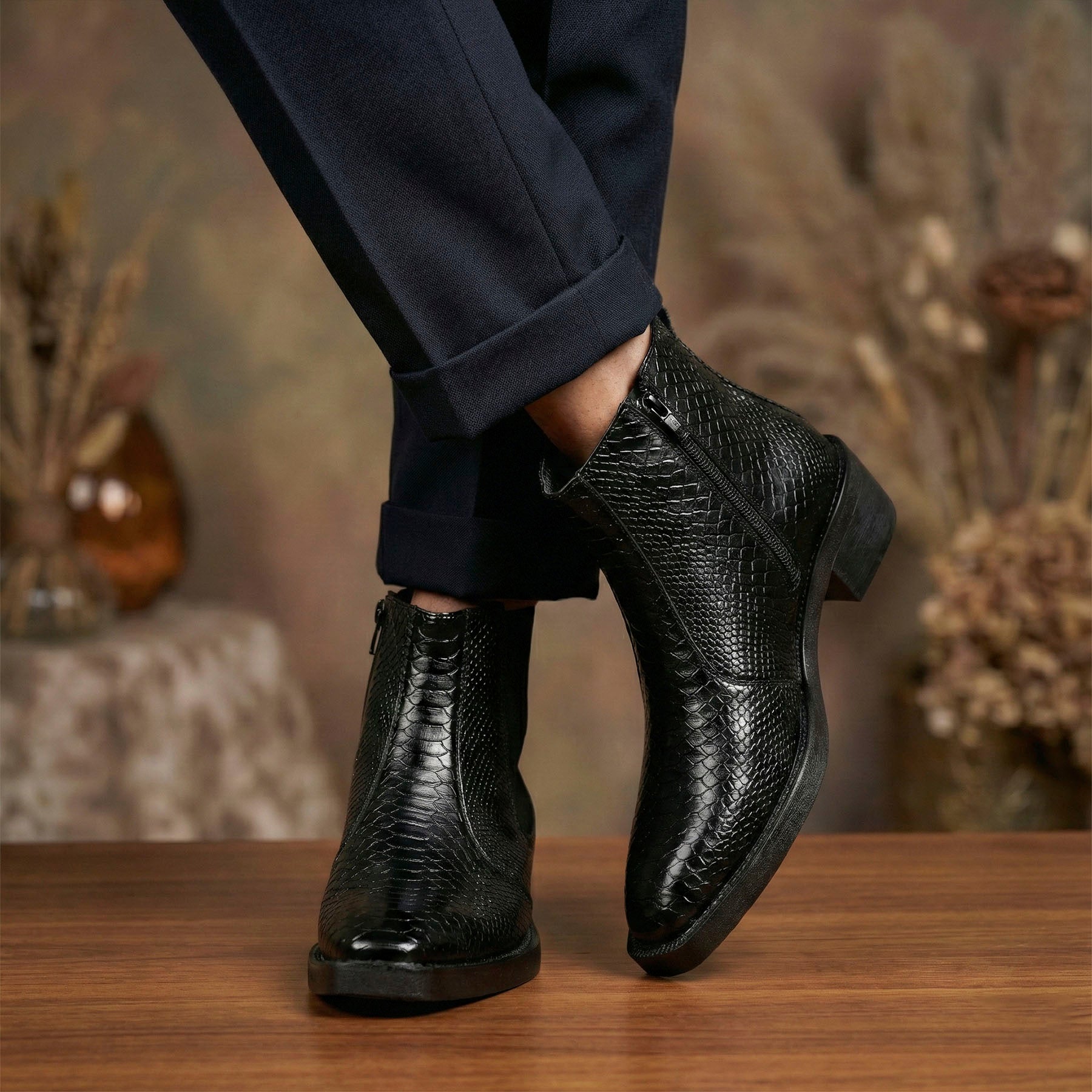 BAXXICO Mens Stylish 2 Inch Height Boosting Ankle Boots