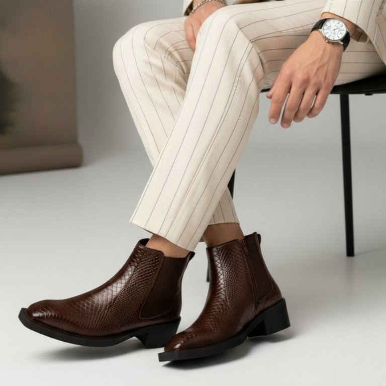 BAXXICO Mens Stylish 2 Inch Height Boosting Ankle Boots