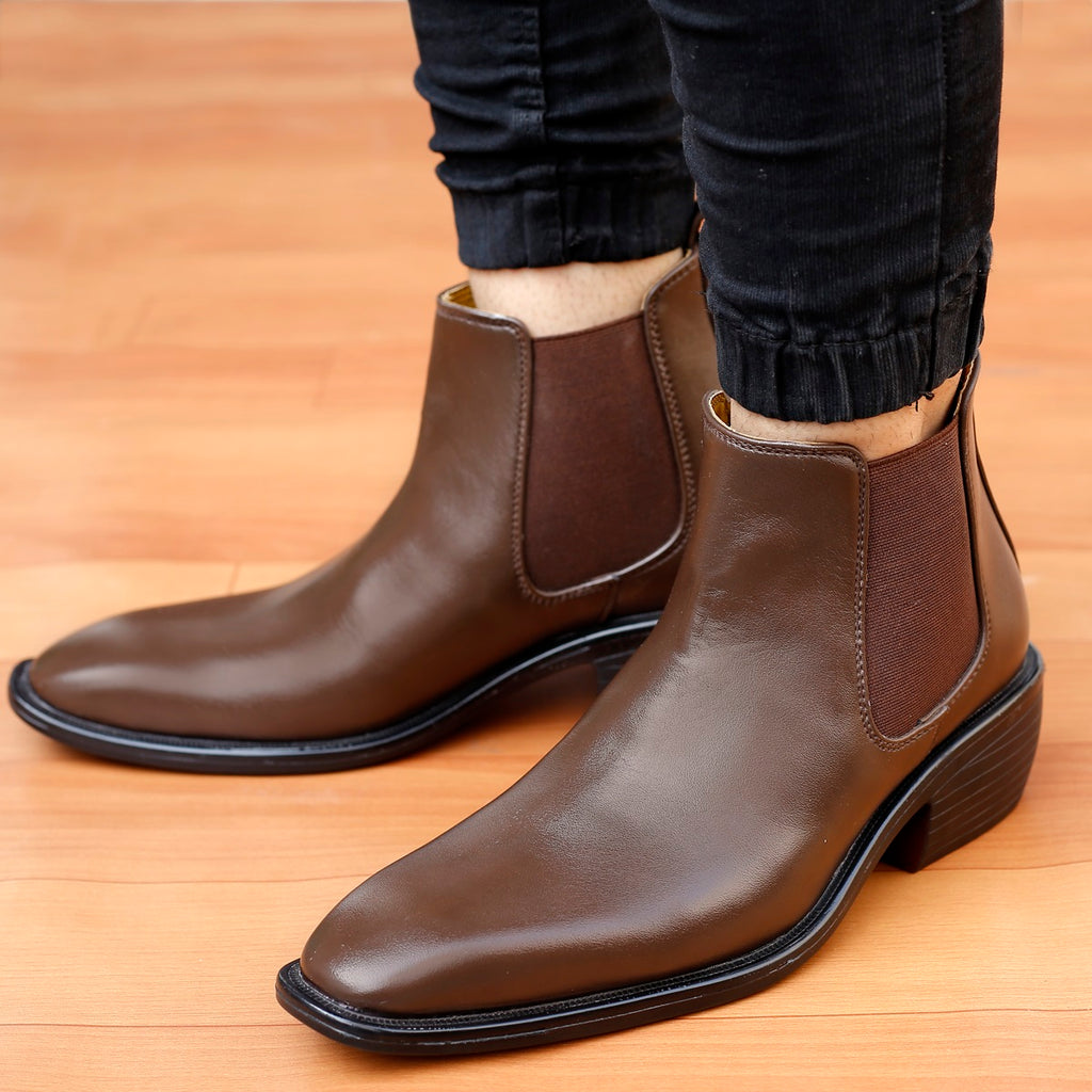 BAXXICO 2 Inch Height Increasing Faux Vegan Leather Chelsea Boots for Men
