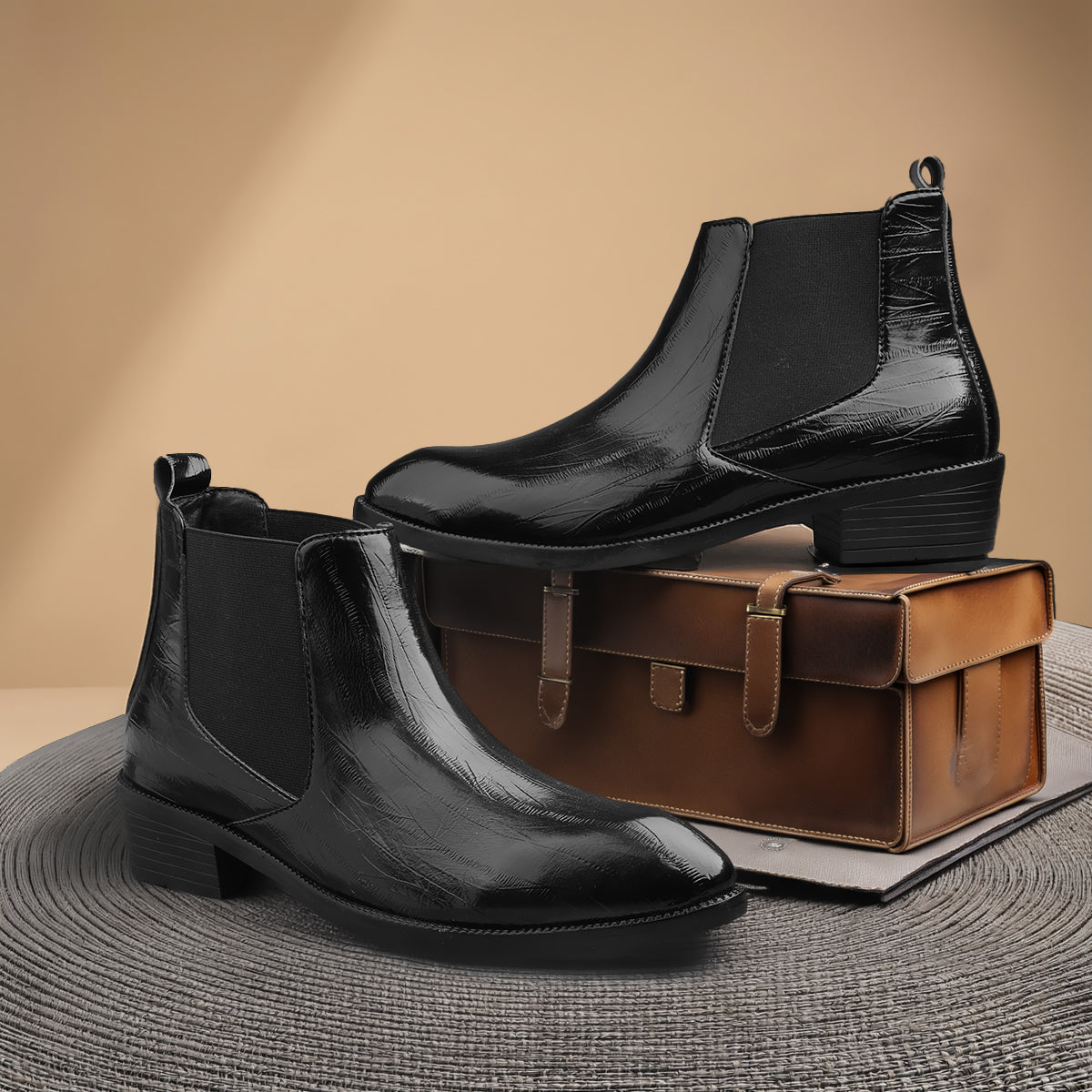 BAXXICO Mens Elevator Chelsea Boots Increase Height with Premium Style