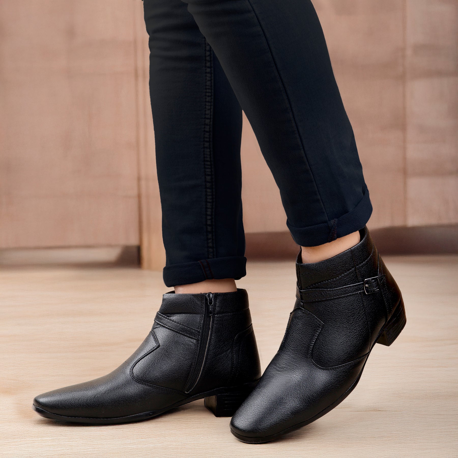 BAXXICO 2 Inch Height Increasing Ankle Zipper Boots For Men