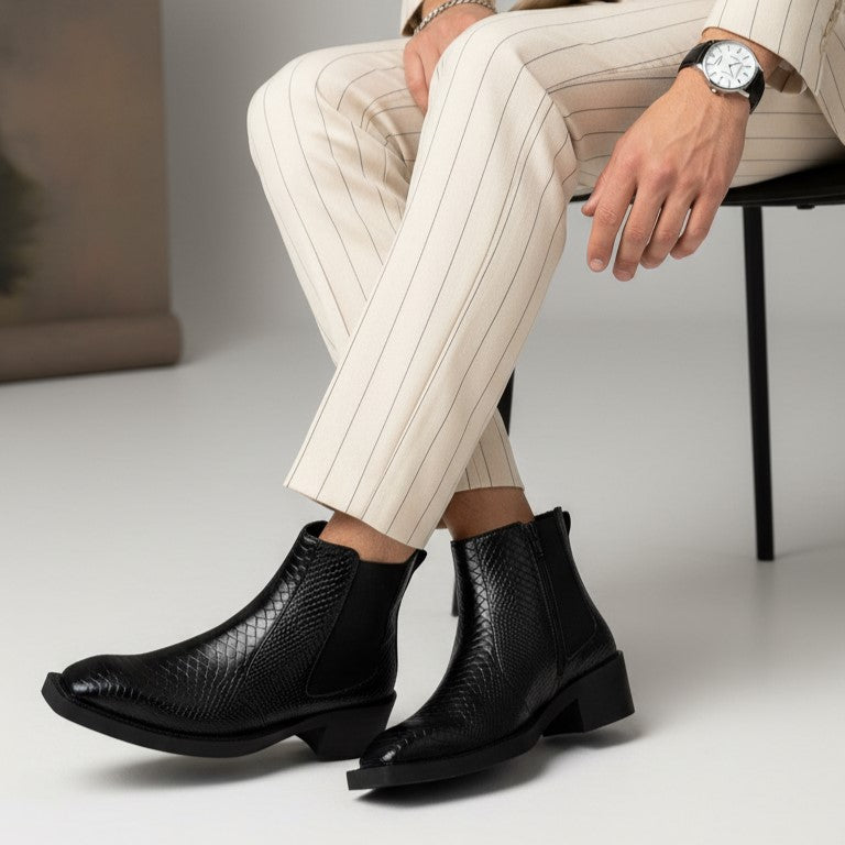 BAXXICO Mens Stylish 2 Inch Height Boosting Ankle Boots