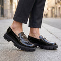 Baxxico Premium Patent Vegan Buckle Slip ons for Men
