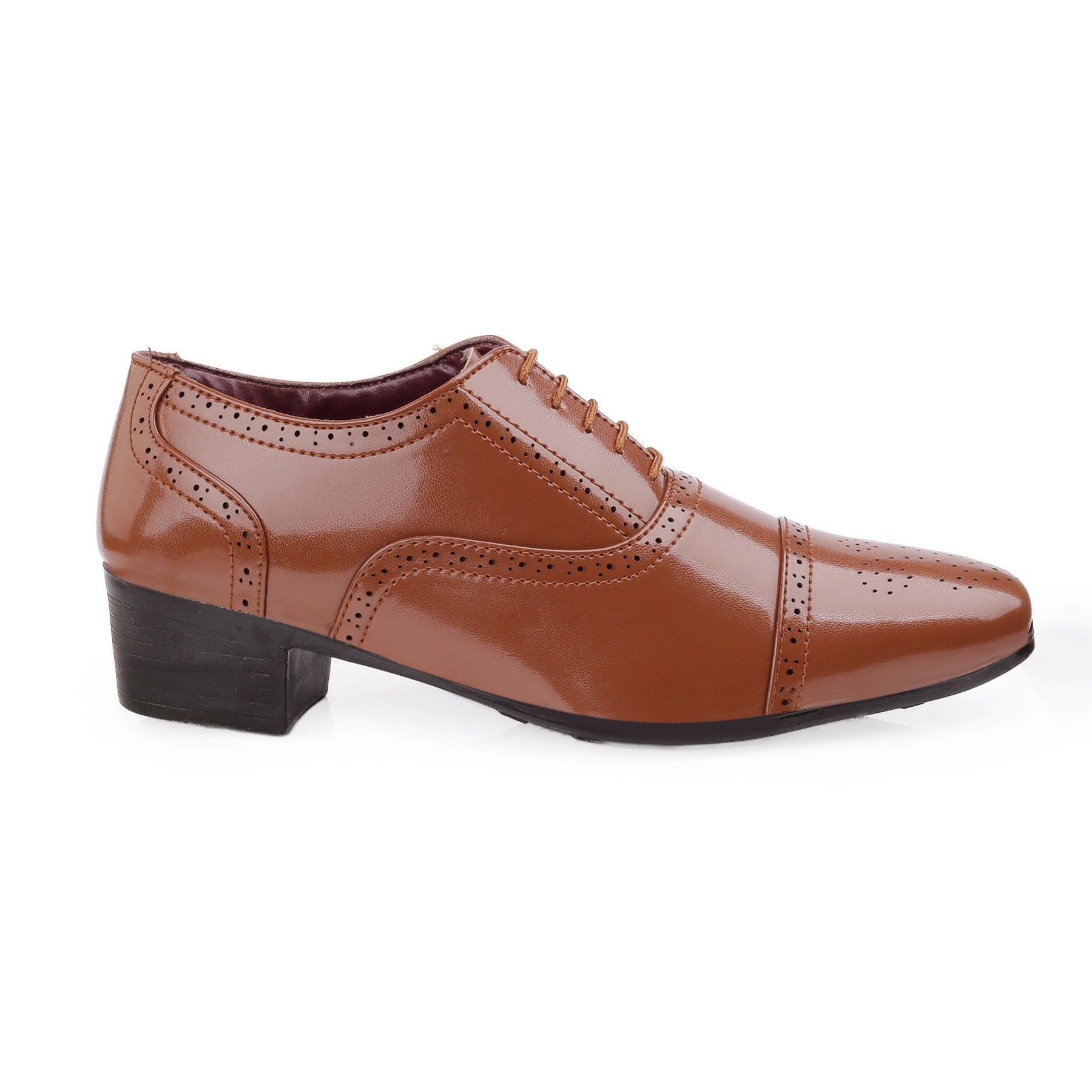 BAXXICO Mens Height Increasing Faux Vegan Leather Oxford Semi Brogue Formal Lace Up Shoes