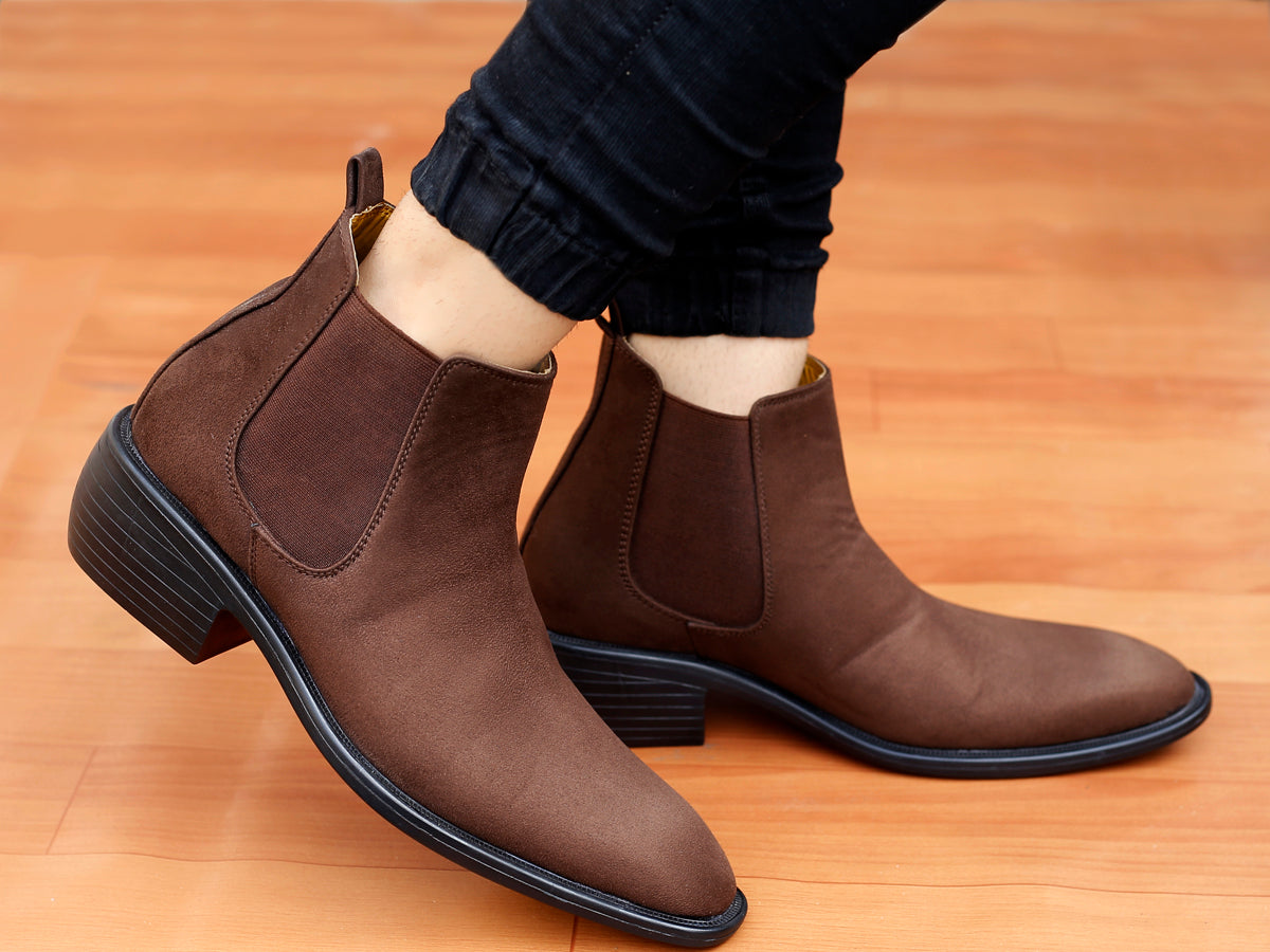 BAXXICO Mens Height Increasing Suede British Formal and Casual Wear Chelsea Boots