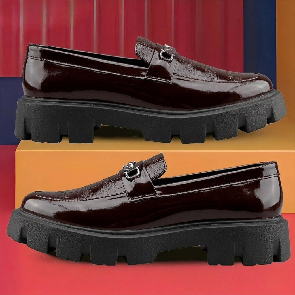 Baxxico Premium Patent Vegan Buckle Slip ons for Men