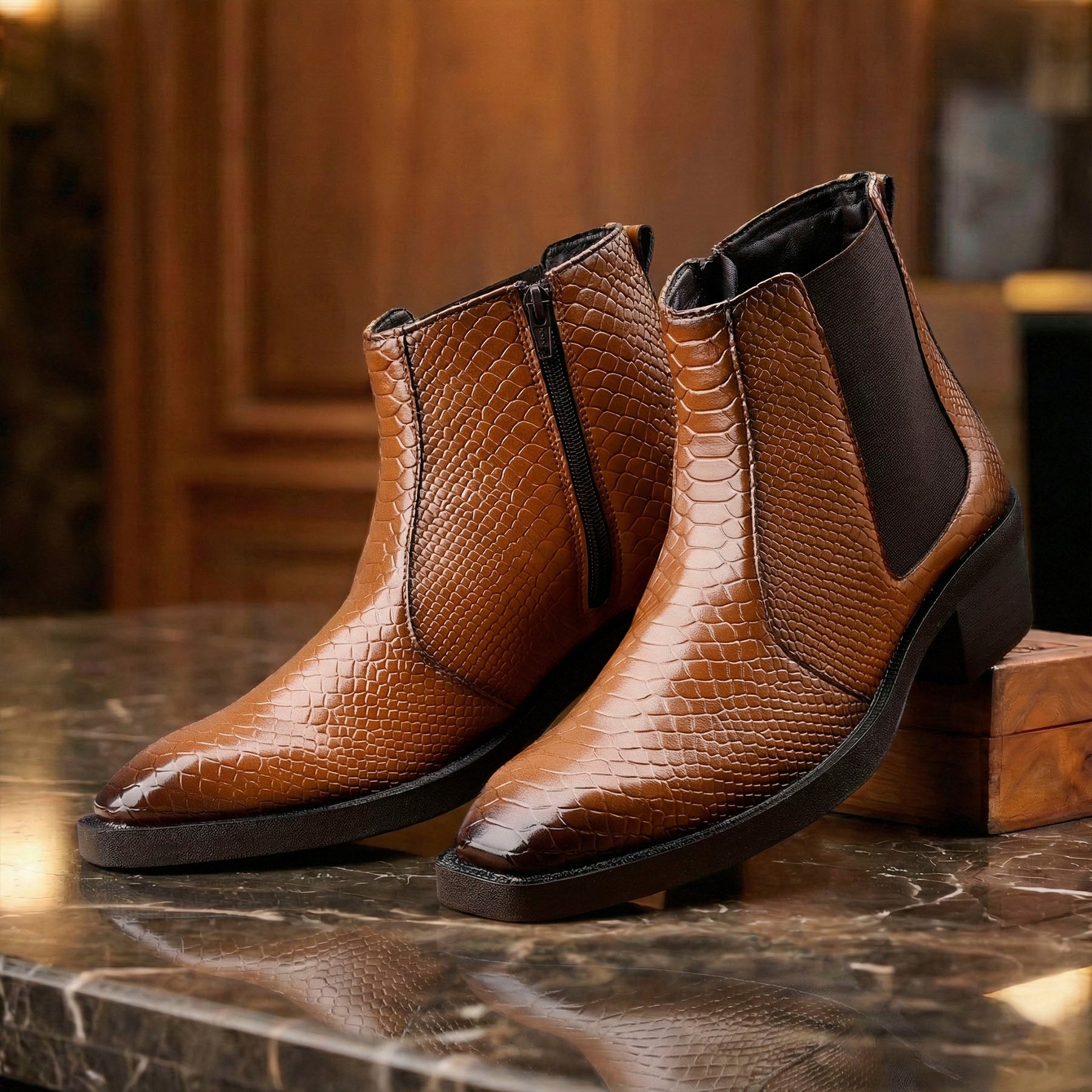 BAXXICO Mens Stylish 2 Inch Height Boosting Ankle Boots