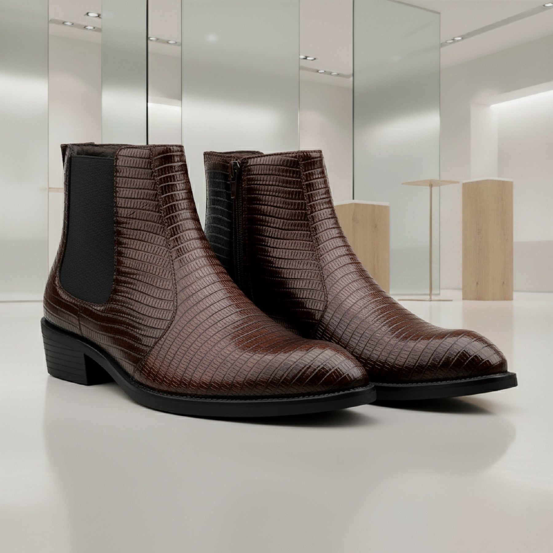 BAXXICO Mens Signature Black Patterned Vegan Leather Boot Dress to Impress