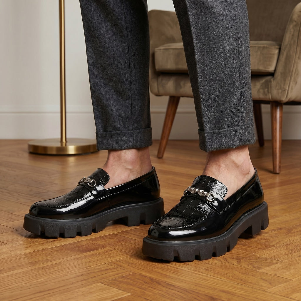 Baxxico Premium Patent Vegan Buckle Slip ons for Men