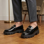 BAXXICO Premium Patent Vegan Buckle Slip ons for Men