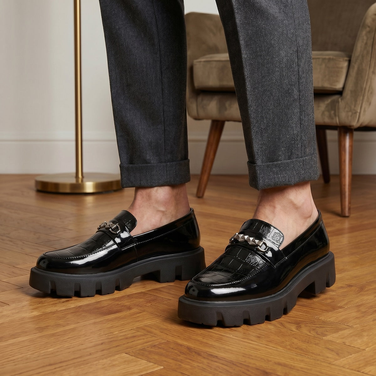 Baxxico Premium Patent Vegan Buckle Slip ons for Men