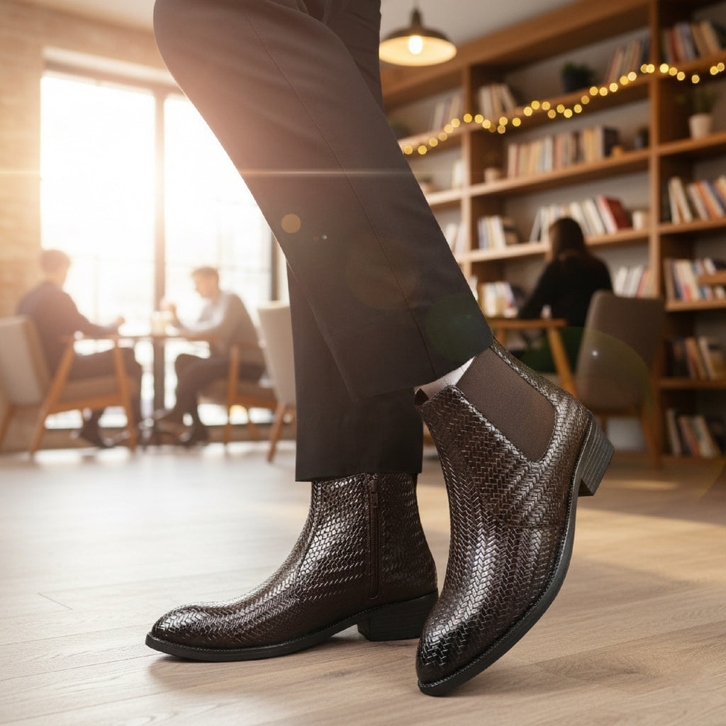 BAXXICO Woven Leather Height Enhancing Formal Shoes