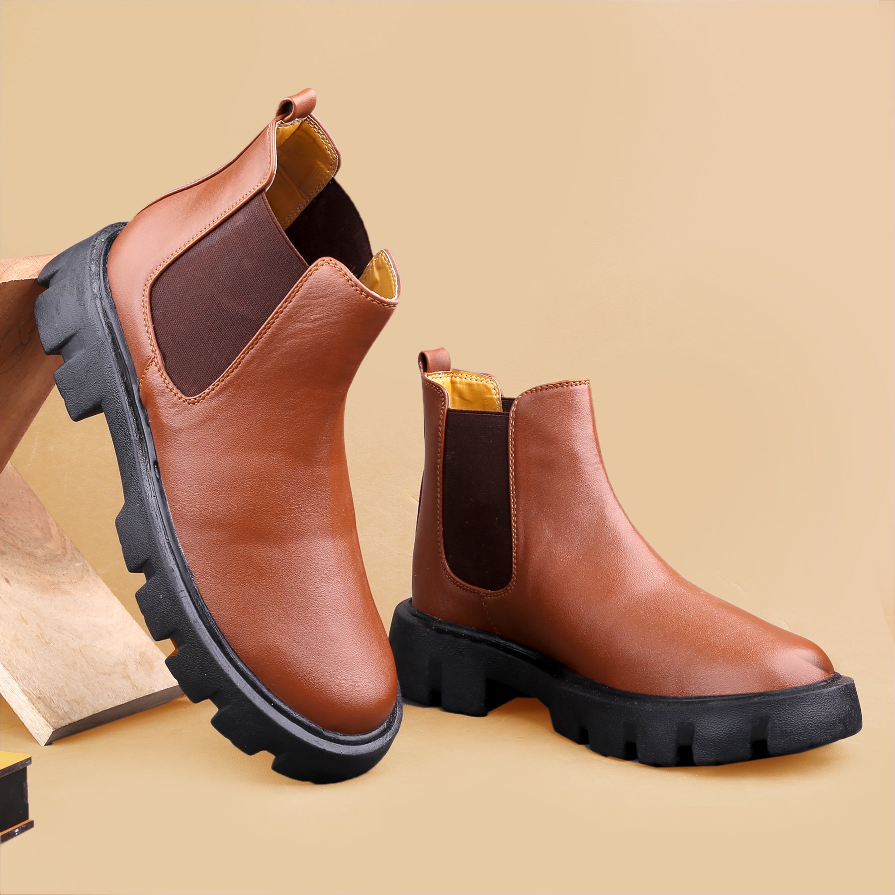 Baxxico Faux Vegan Leather Chelsea Ankle Slip on Boots for Men