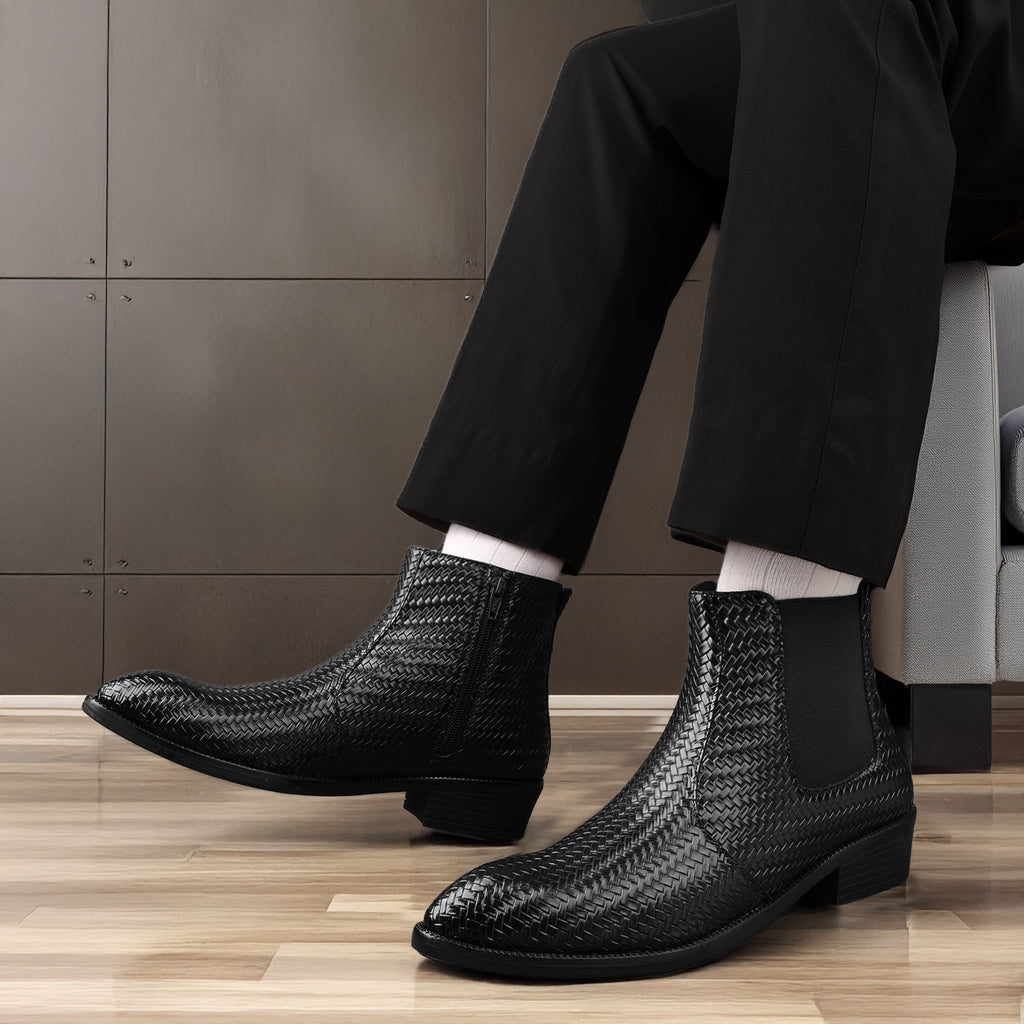 BAXXICO Woven Leather Height Enhancing Formal Shoes