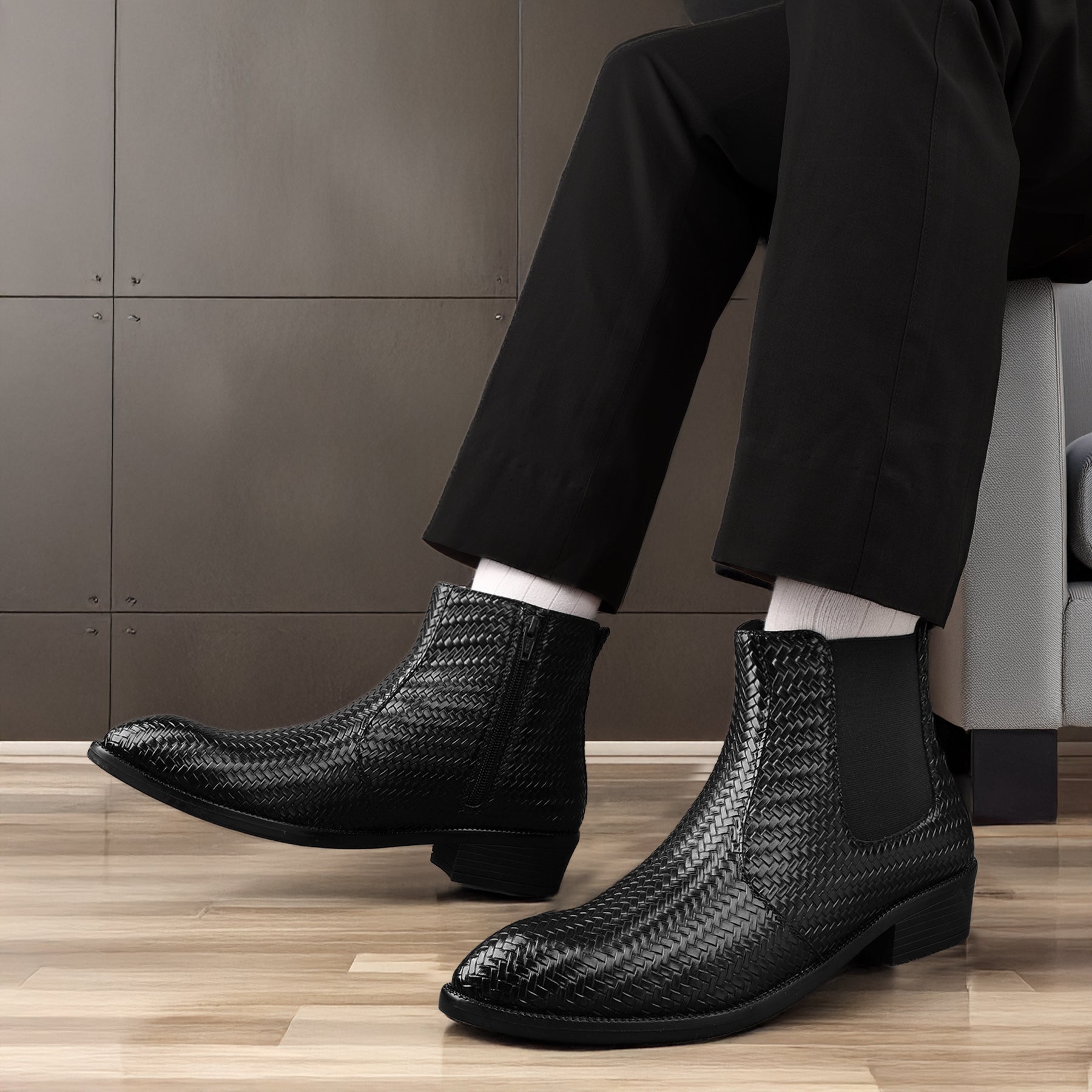 BAXXICO Woven Leather Height Enhancing Formal Shoes