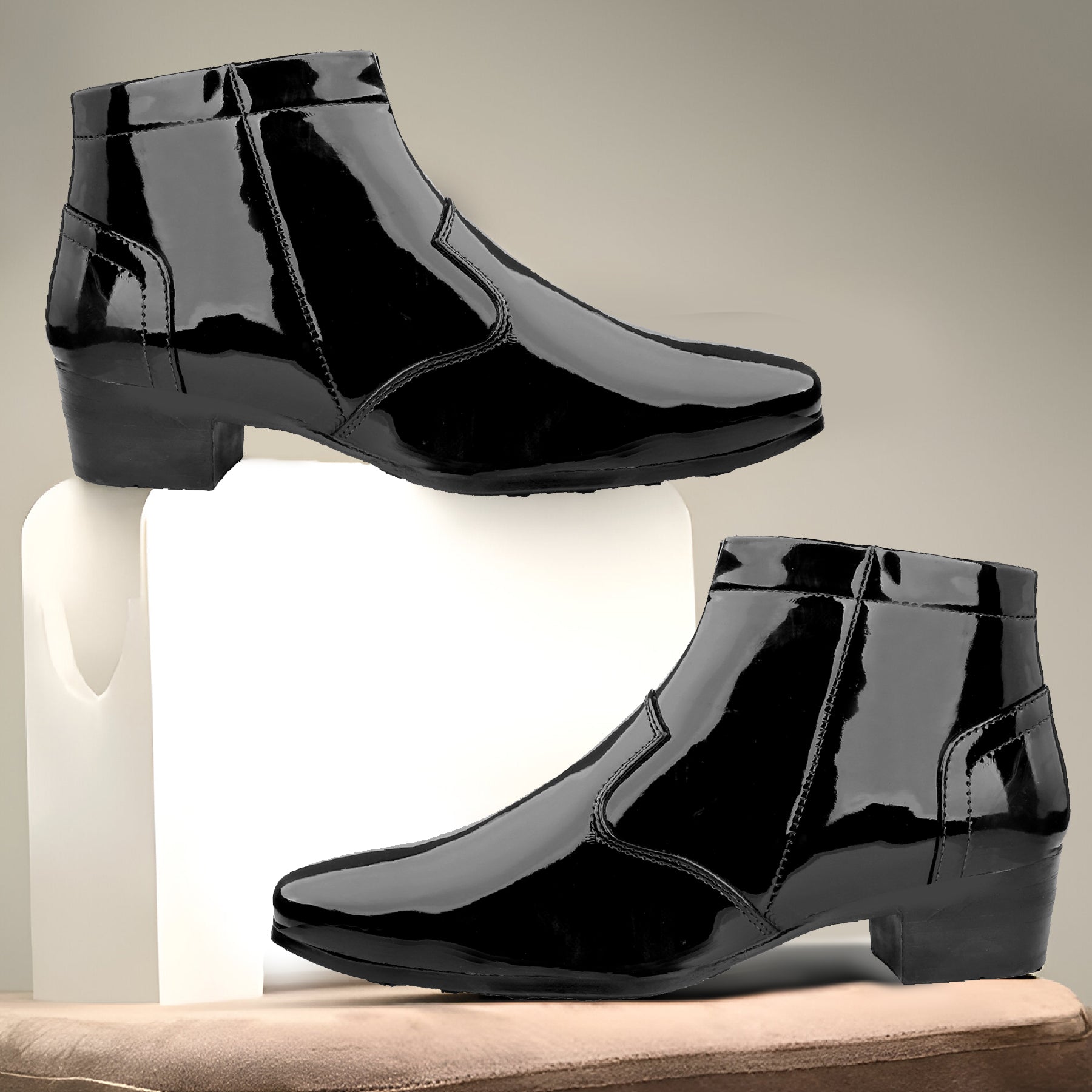 Mens Premium Gloss Chelsea Boots 2 inch Built in Elevator Lift