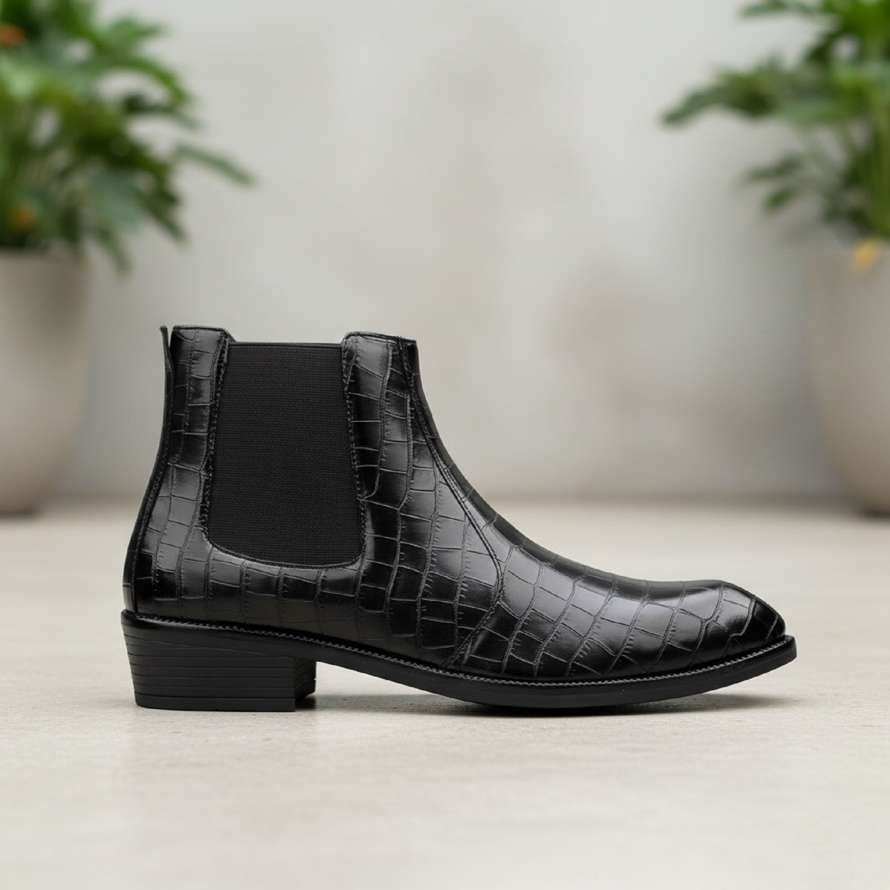 BAXXICO Mens Designer Croc Pattern Chelsea Boots Premium Vegan Leather & Classic Style