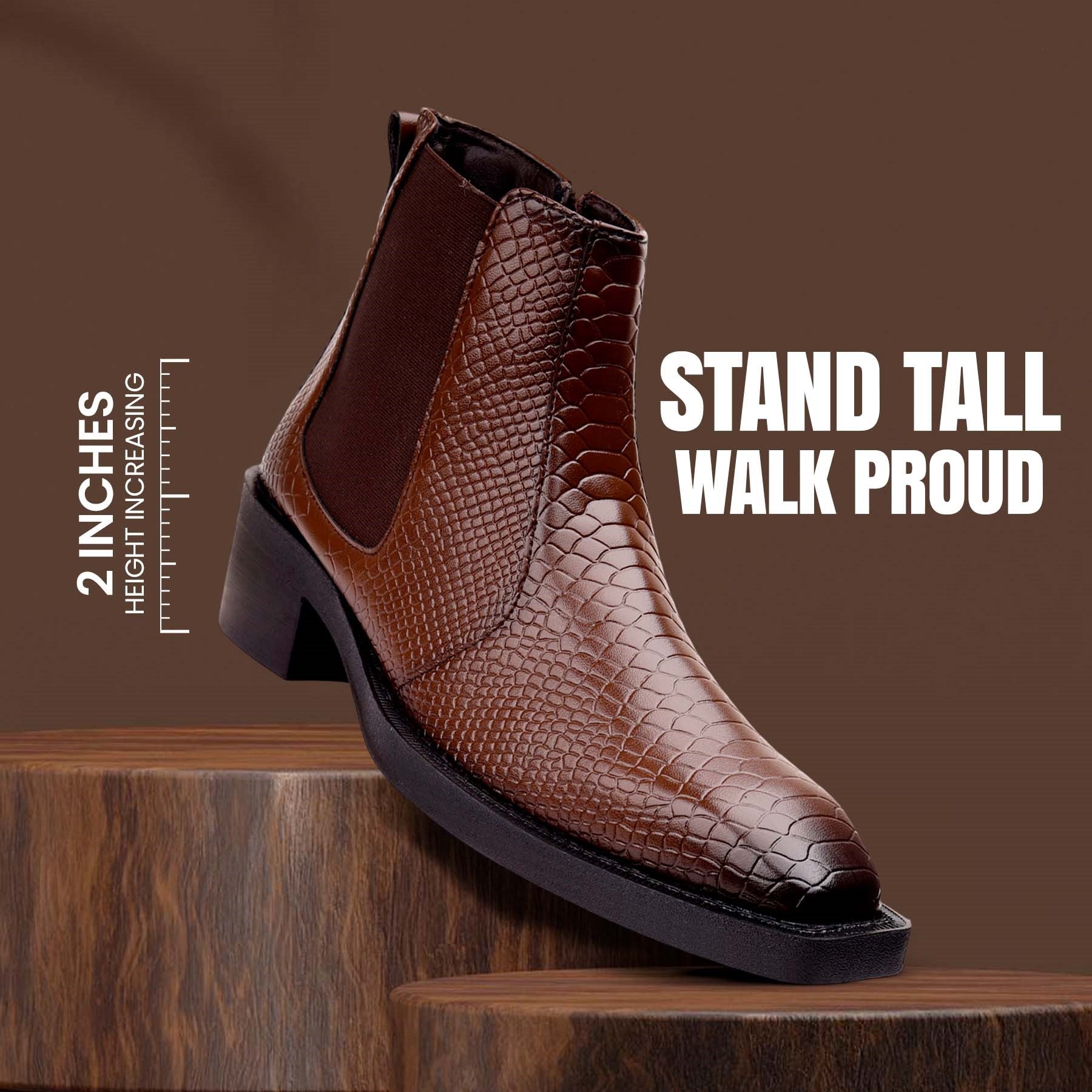 BAXXICO Mens Stylish 2 Inch Height Boosting Ankle Boots