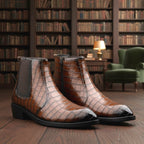 BAXXICO Mens Designer Croc Pattern Chelsea Boots Premium Vegan Leather and Classic Style