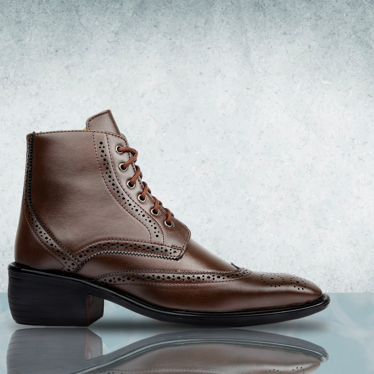 Baxxico Mens Height Increasing Semi-Formal Cow Boy Ankle Zipper Lace Up Brogue Boots