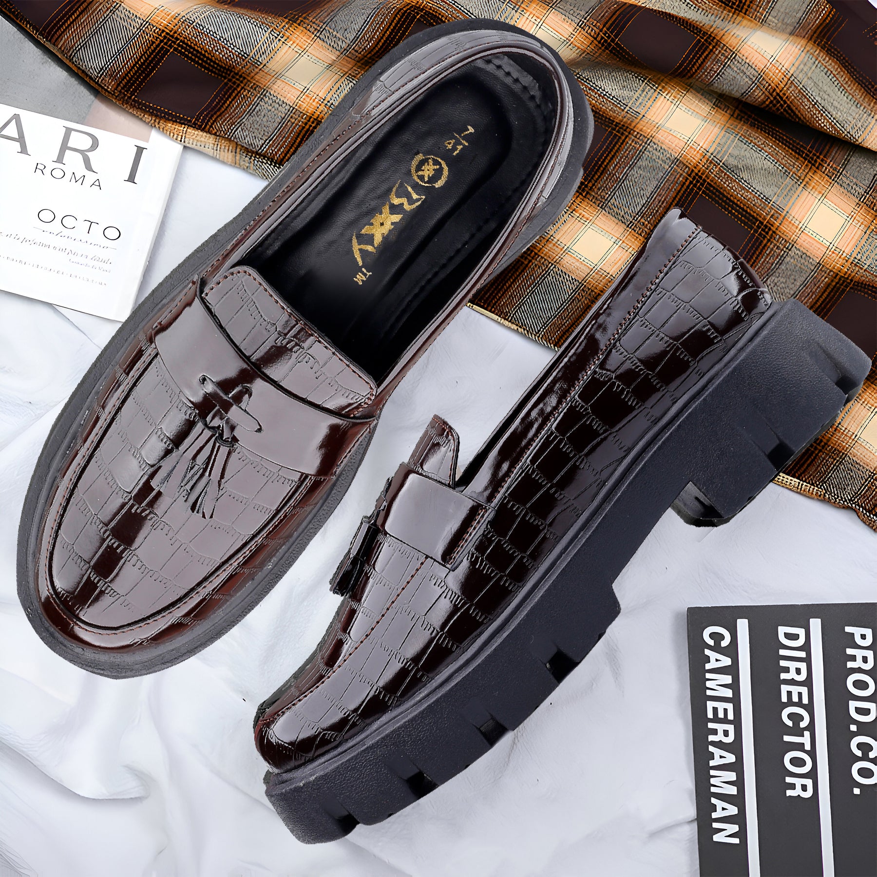 Baxxico Premium Patent Vegan Tassel Slip ons for Men