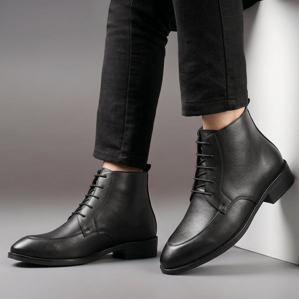 BAXXICO Mens Faux Leather Lace Up Ankle Boots with TPR Sole