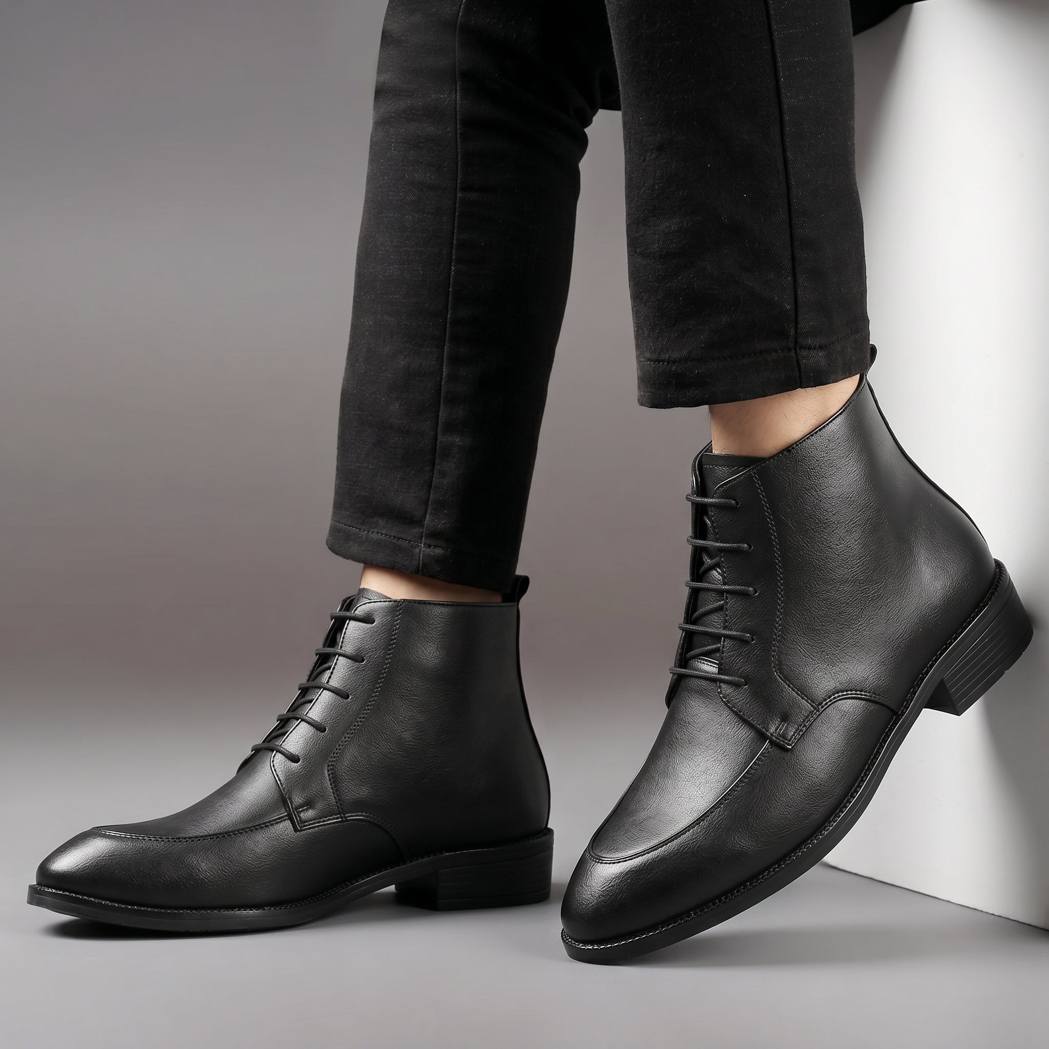 BAXXICO Mens Faux Leather Lace Up Ankle Boots with TPR Sole