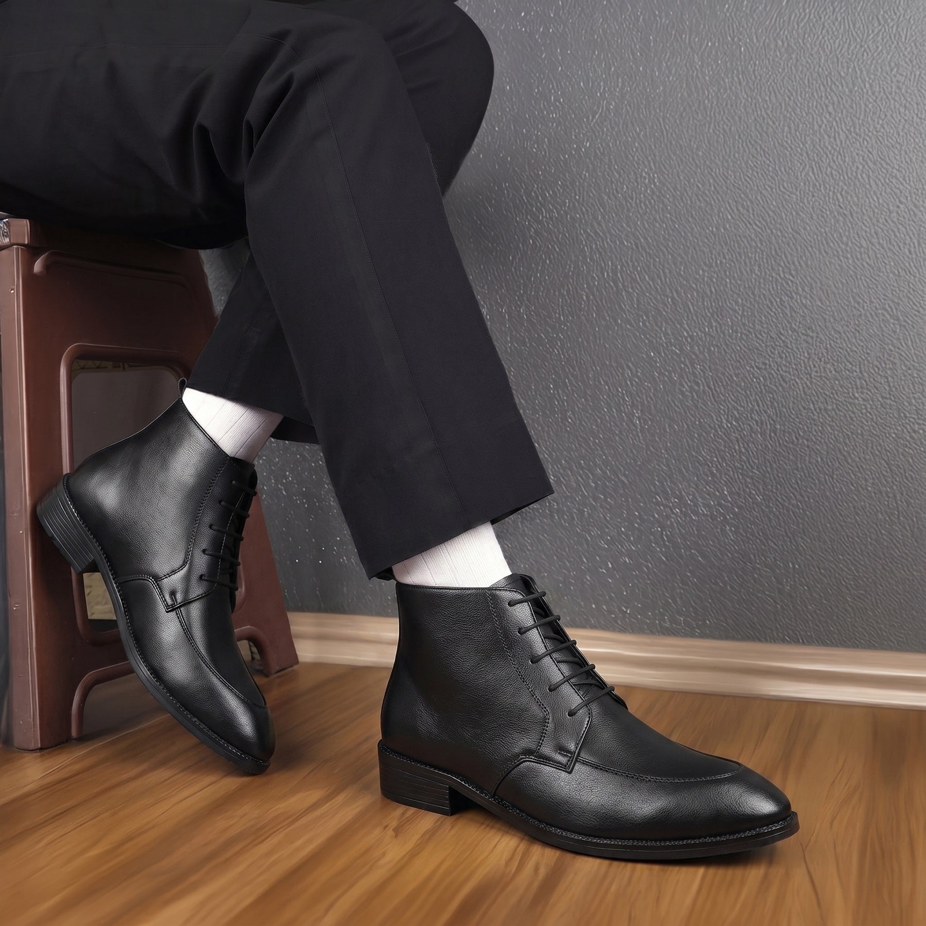 BAXXICO Mens Faux Leather Lace Up Ankle Boots with TPR Sole