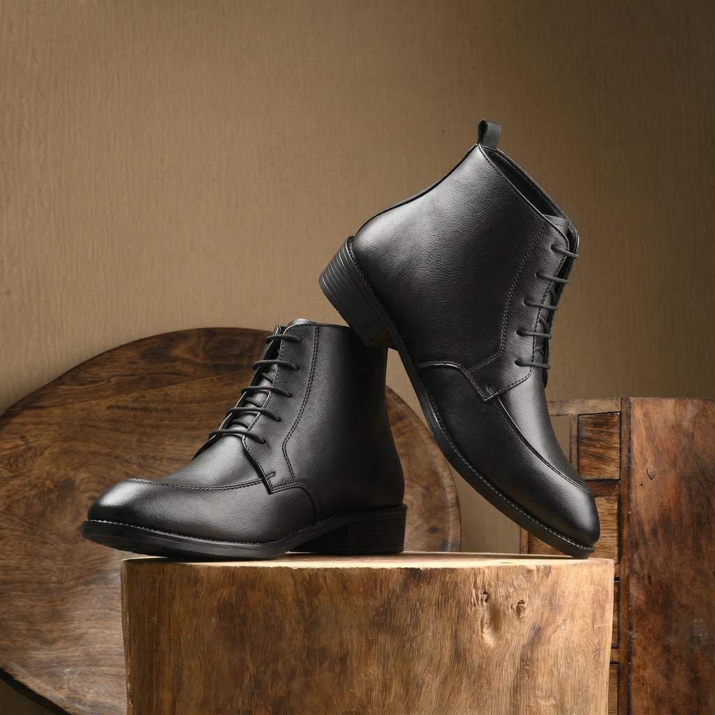 BAXXICO Mens Faux Leather Lace Up Ankle Boots with TPR Sole