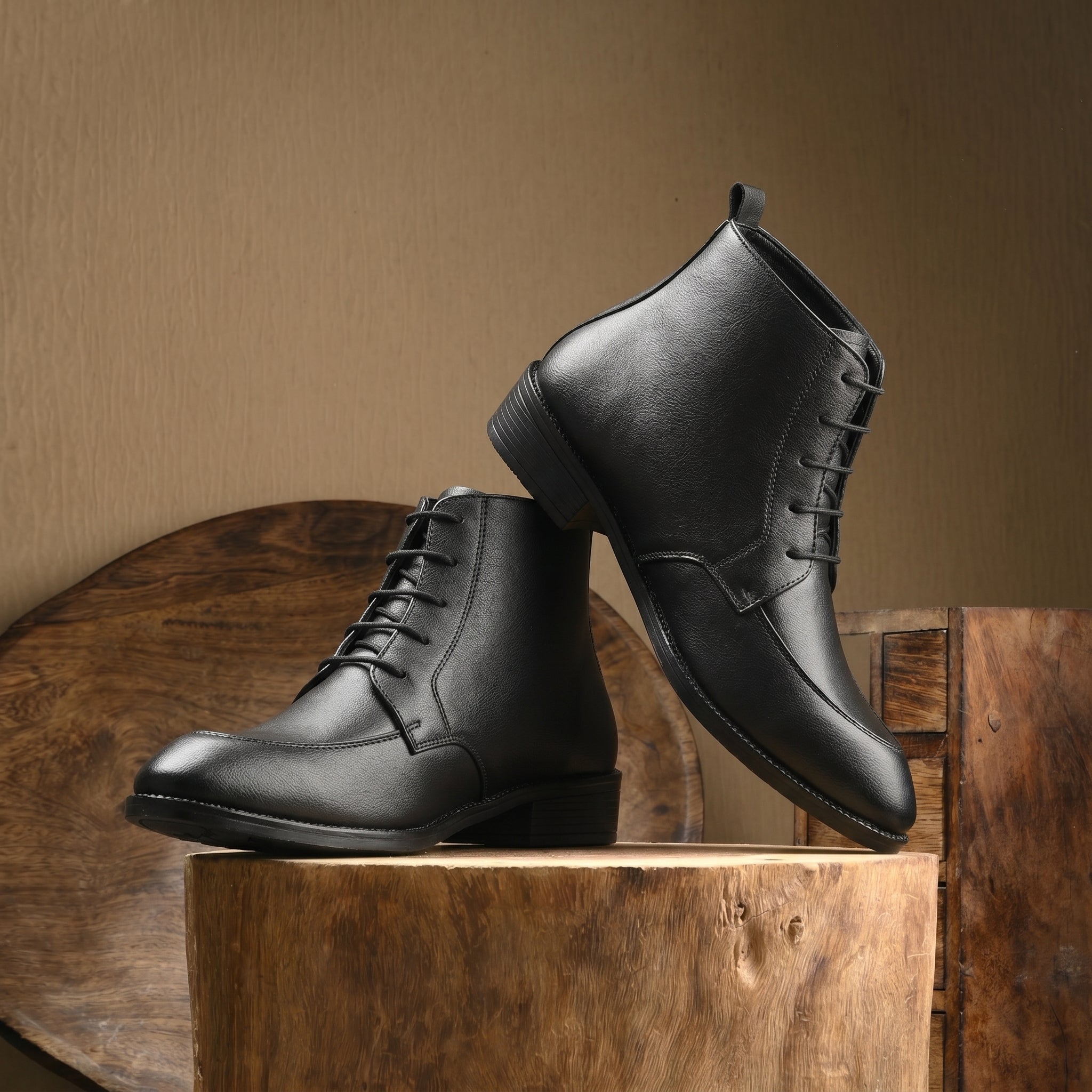 BAXXICO Mens Faux Leather Lace Up Ankle Boots with TPR Sole