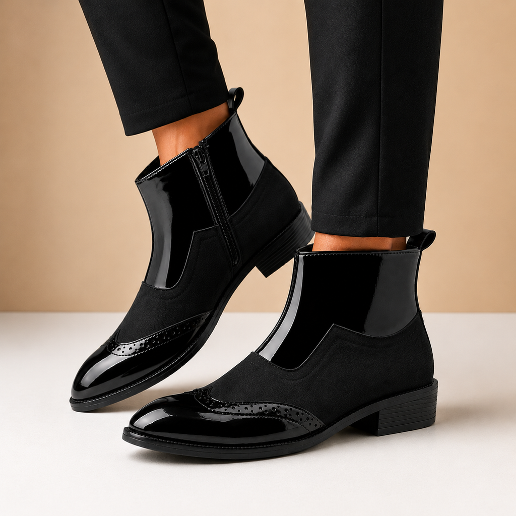 BAXXICO Mens Premium Suede and Patent Chelsea Boots