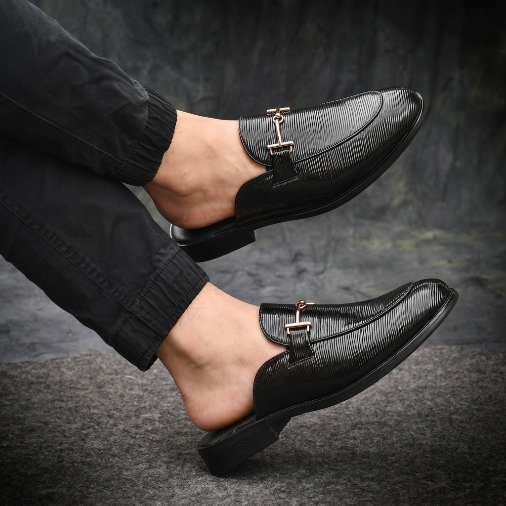 BAXXICO Mens Premium Textured Back Open Mule Loafers