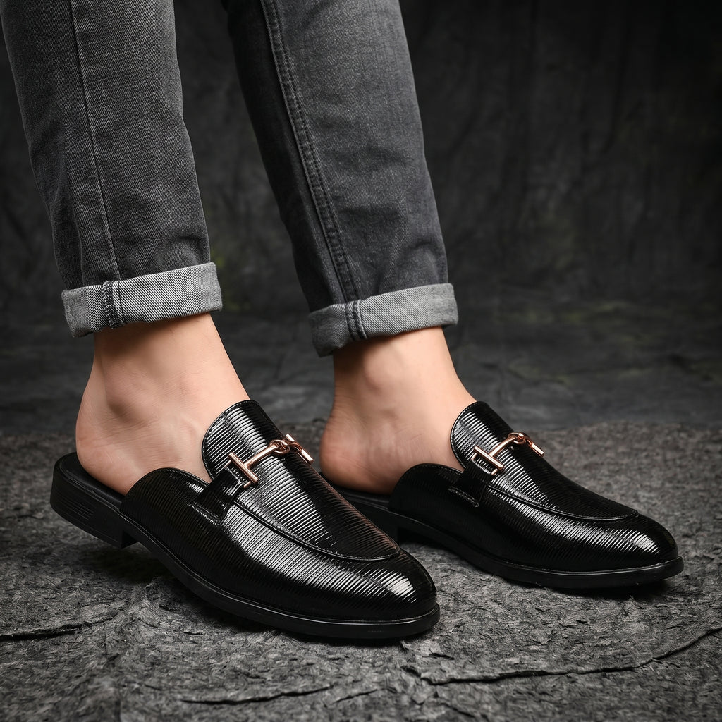 BAXXICO Mens Premium Textured Back Open Mule Loafers