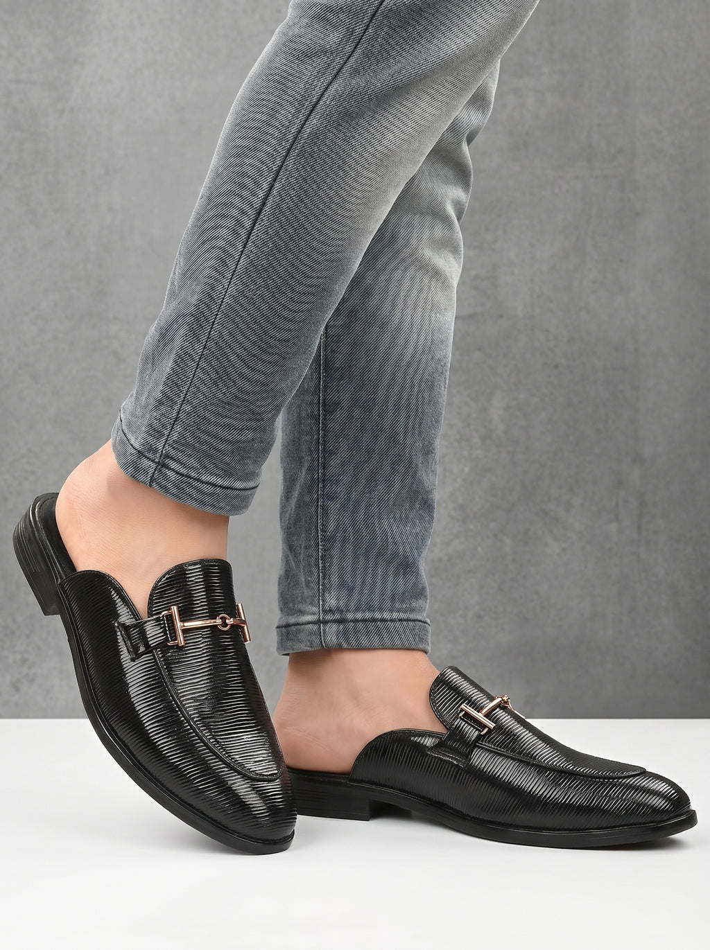 BAXXICO Mens Premium Textured Back Open Mule Loafers