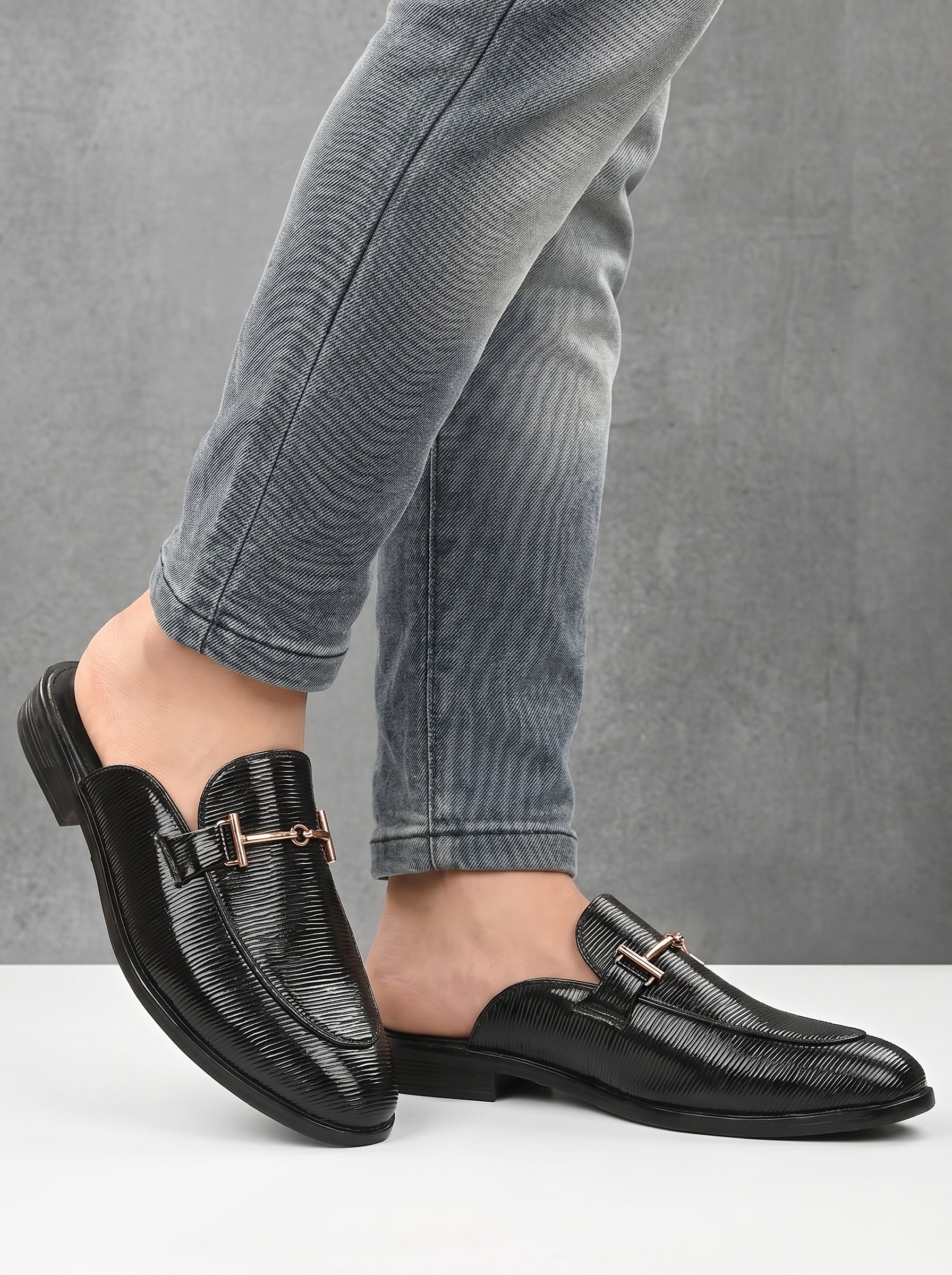 BAXXICO Mens Premium Textured Back Open Mule Loafers