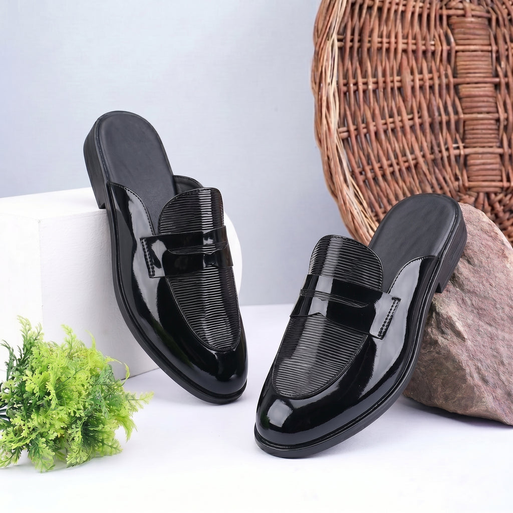 BAXXICO Luxury Patent Slip On Mule for Men