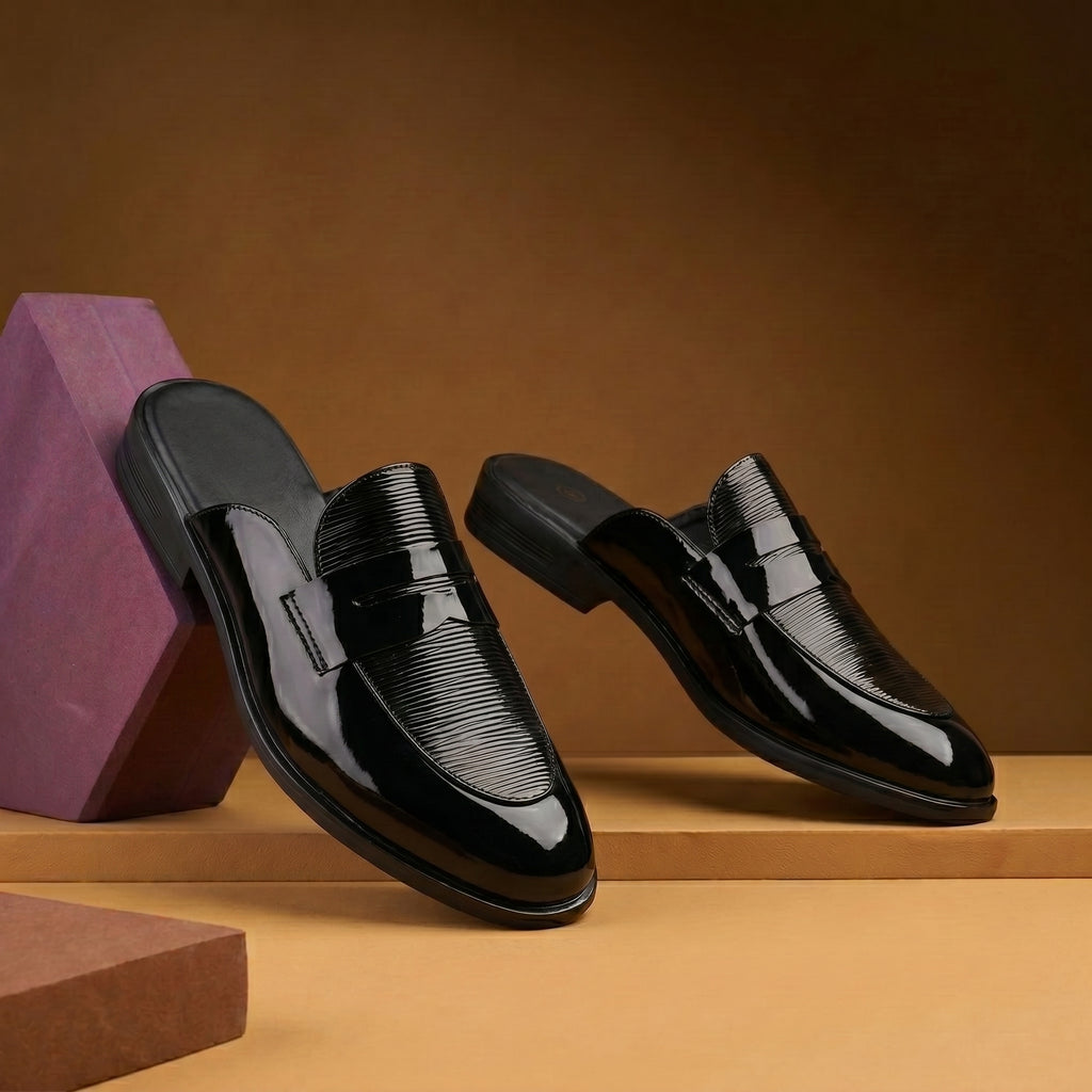 BAXXICO Luxury Patent Slip On Mule for Men