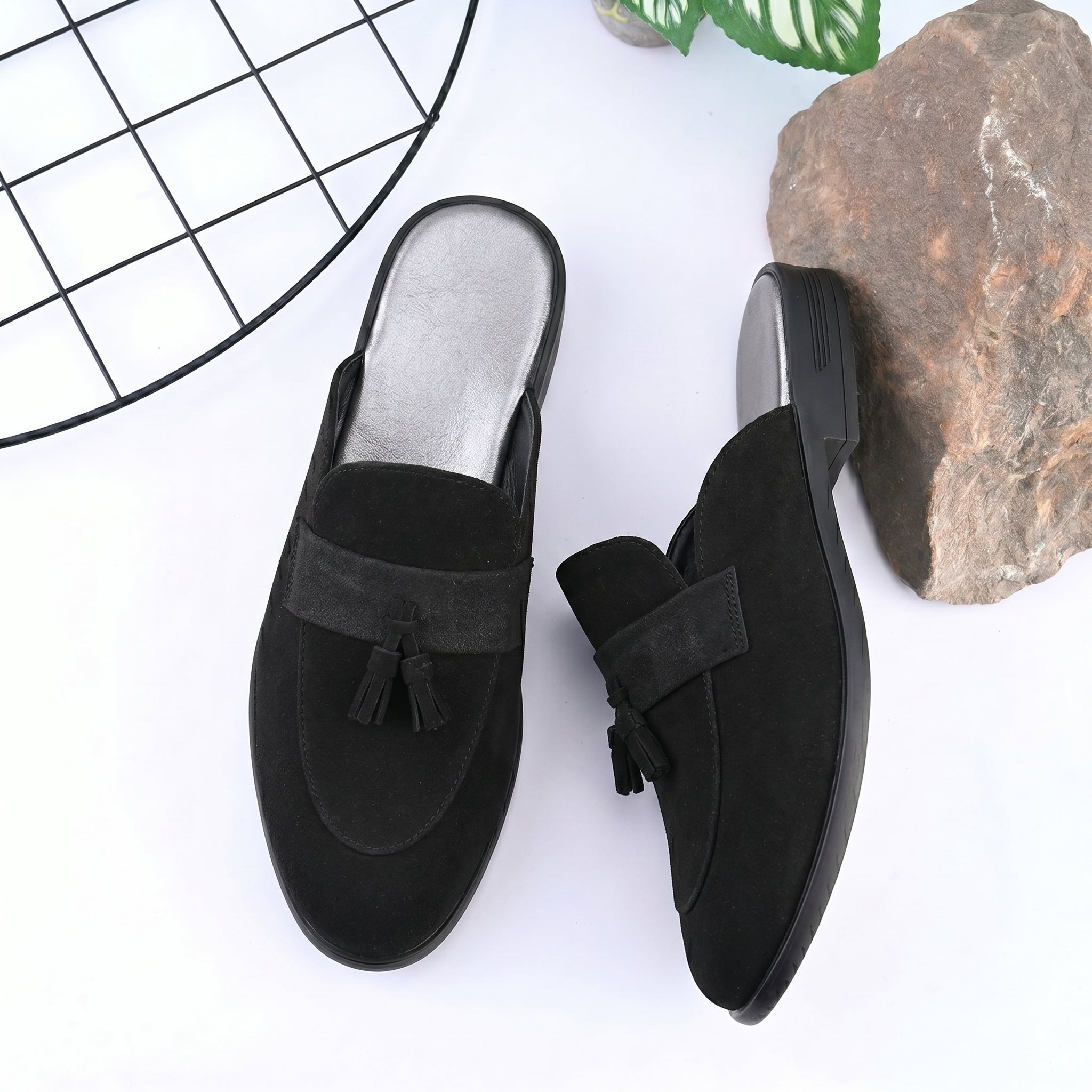 BAXXICO Mens Designer Suede Tassel Mule Loafers Classic Elegance