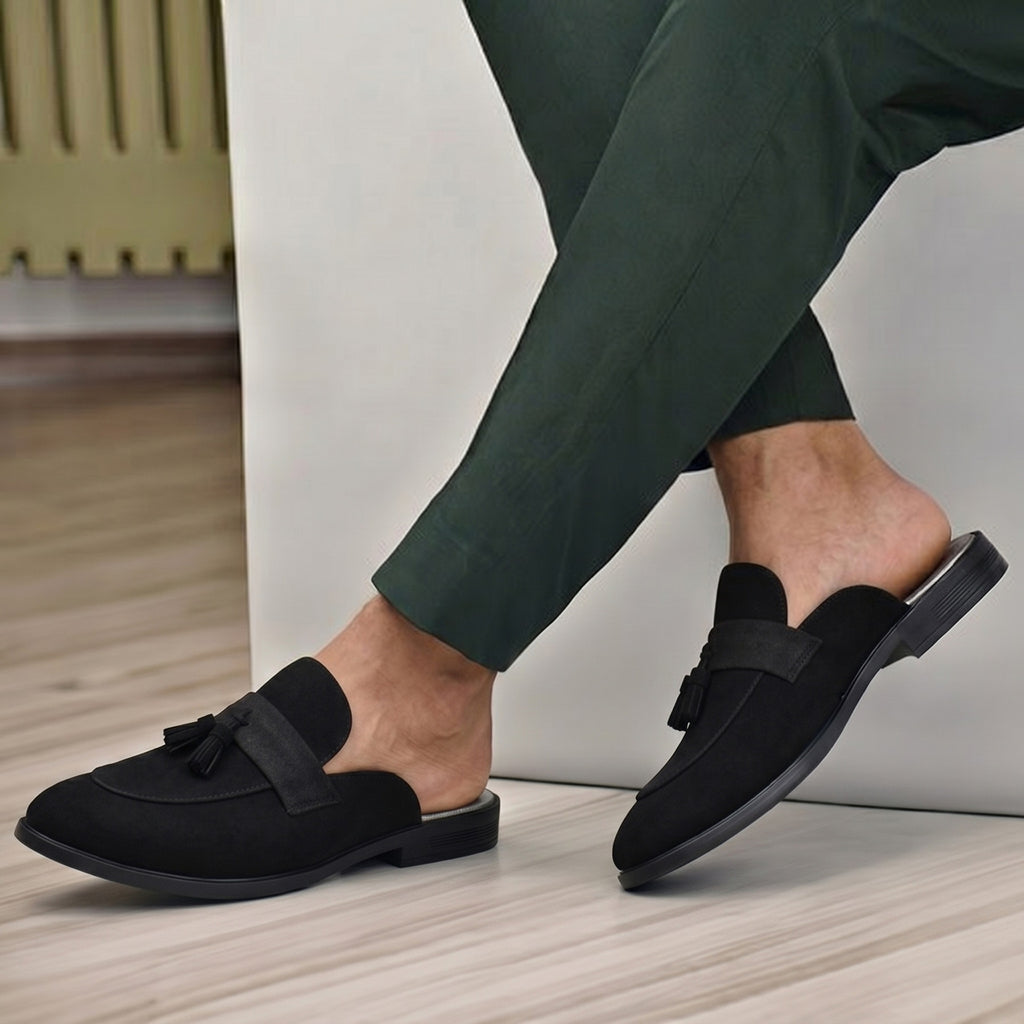 BAXXICO Mens Designer Suede Tassel Mule Loafers Classic Elegance