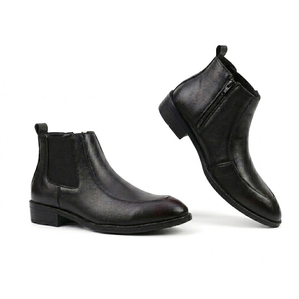 BAXXICO Men Faux Leather Chelsea Boots with Side Zipper and TPR Sole