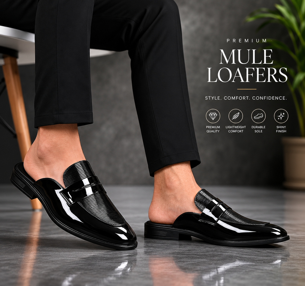 BAXXICO Luxury Patent Slip On Mule for Men