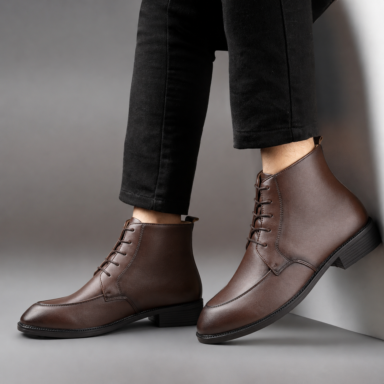 BAXXICO Mens Faux Leather Lace Up Ankle Boots with TPR Sole
